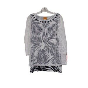 Ruby Rd Black White Tank With White Crochet Overlay Women's Large NWT